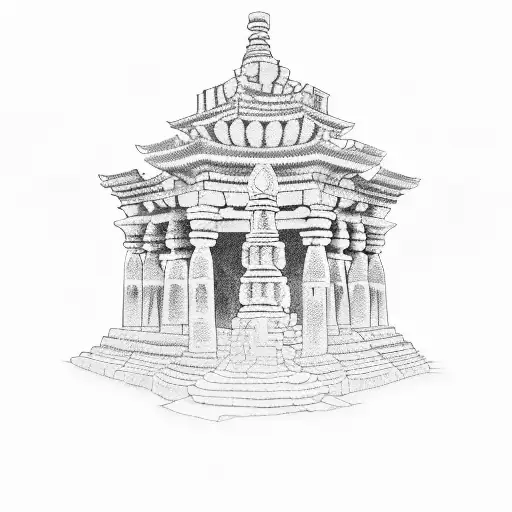 A group of friends exploring an ancient temple during a trip tattoo design idea