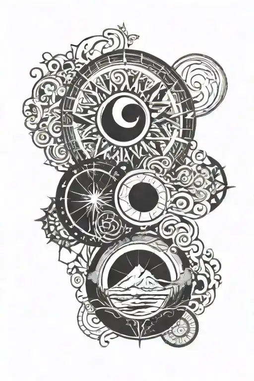 winter and summer solstice one on top of the other and a symbol to represent each, rectangular shape not circular  tattoo design idea