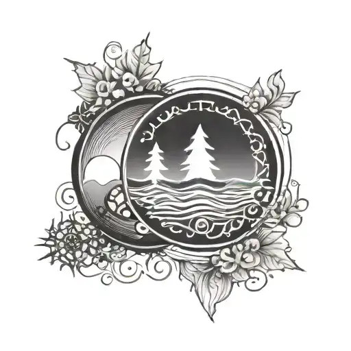 winter and summer solstice one on top of the other and a symbol to represent each  tattoo design idea