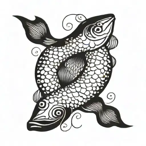 fish and pisces zodiac sign tattoo design idea