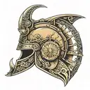 Gladiator helmet and Luna moon merging together tattoo design idea