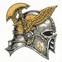 Gladiator helmet and Luna moon merging together tattoo design idea