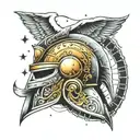 Gladiator helmet and Luna moon merging together tattoo design idea