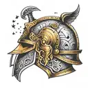 Gladiator helmet and Luna moon merging together tattoo design idea