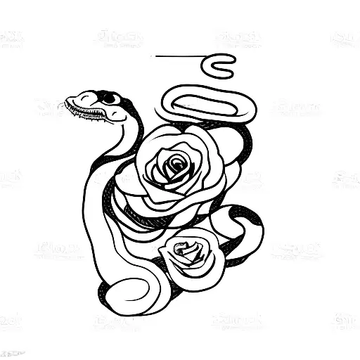 snake and rose  tattoo design idea