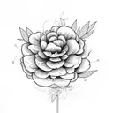 lineart bouquet consisting of a peony and a globe flower with straws and leaves tattoo design idea
