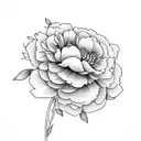 lineart bouquet consisting of a peony and a globe flower with straws and leaves tattoo design idea
