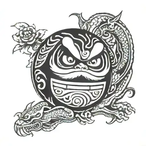 daruma doll with dragon background black tattoo design idea