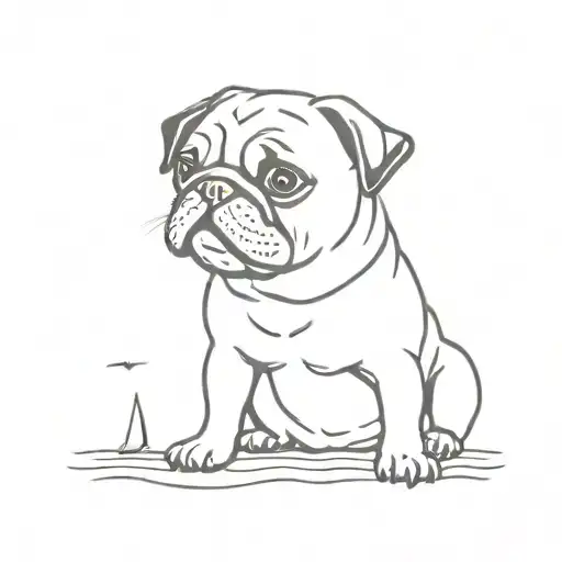 pug dog and sea tattoo design idea