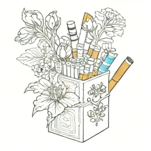 a pack of cigarettes standing with flowers and a 5 euro bill inside tattoo design idea