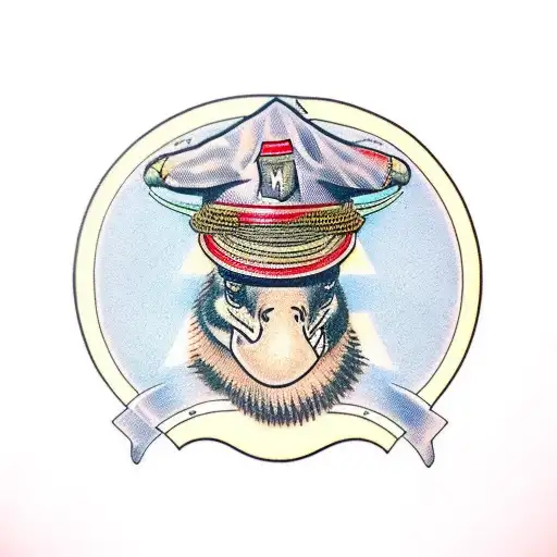 Goose wearing army helmet holding M16 tattoo design idea