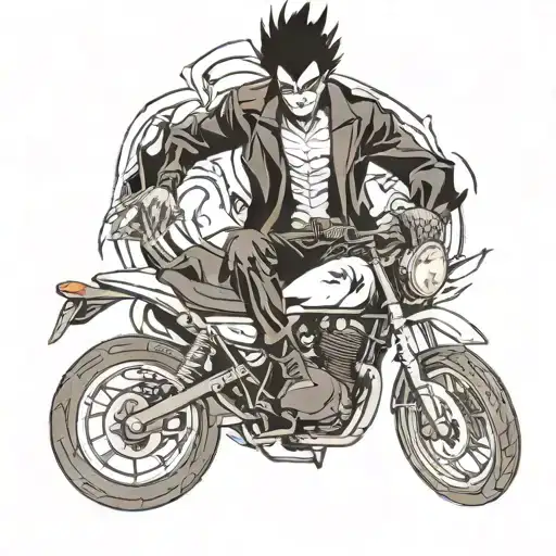 light yagami riding motorcycles and ryuk shadow flying tattoo design idea