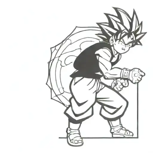 A tattoo design of Son Goku from Dragon Ball Z in a minimalist style tattoo design idea