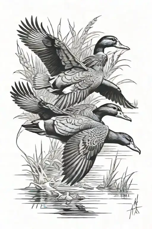 marsh duck hunting scene tattoo design idea
