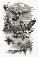 marsh duck hunting scene tattoo design idea