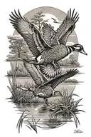 marsh duck hunting scene tattoo design idea