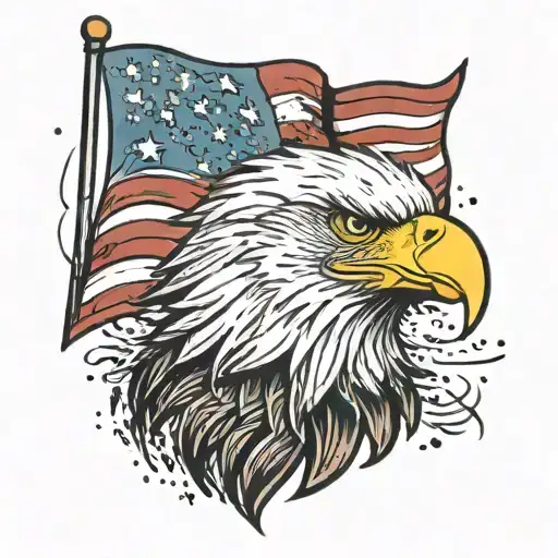 A tattoo of a bald eagle with a mullet wearing a American flag bandana with fireworks exploding in the back ground  tattoo design idea