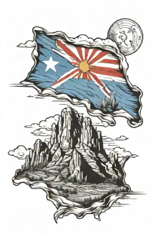 Arizona mountains with North Carolina flag as the sky tattoo design idea