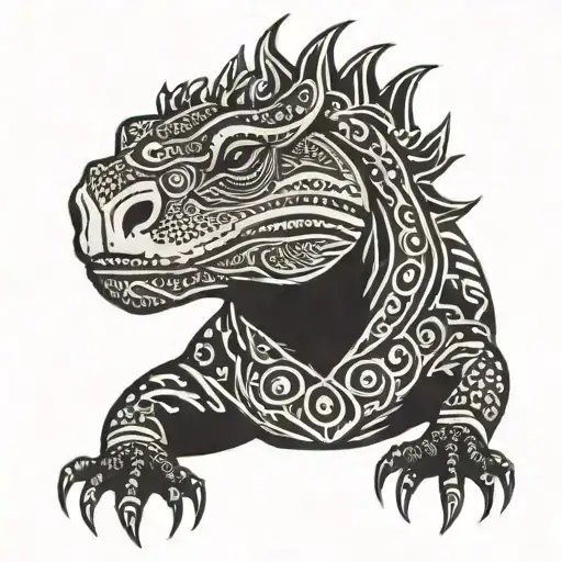 Komodo dragon with a crown tattoo design idea
