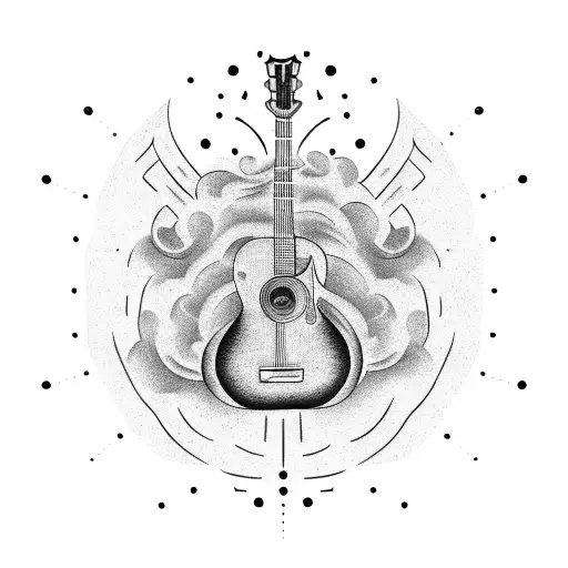 A guitar made of military plane parts with smoke and fire coming out of it tattoo design idea