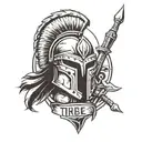 spartan helmet, shield and two spears. under the tattoo its written tribe tattoo design idea