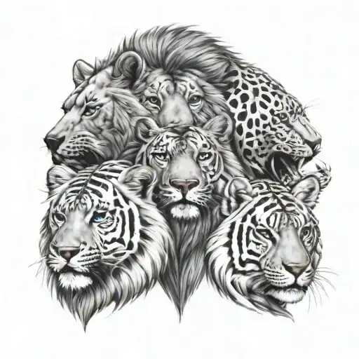 lion wolf tiger panther and bear head tattoo design idea