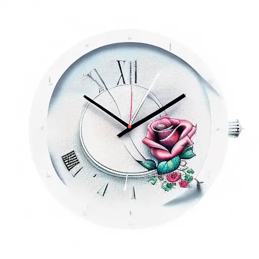 clock with a dove and roses tattoo design idea