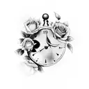 clock with a dove and roses tattoo design idea