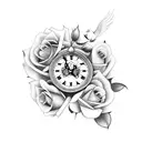 clock with a dove and roses tattoo design idea