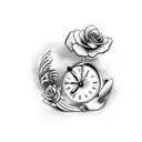 clock with a dove and roses tattoo design idea