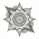 A mandala design with elements representing meditation and tranquility, Hoponopono and chakras tattoo design idea
