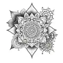 A mandala design with elements representing meditation and tranquility, Hoponopono and chakras tattoo design idea
