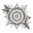 A mandala design with elements representing meditation and tranquility, Hoponopono and chakras tattoo design idea