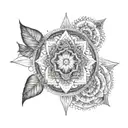 A mandala design with elements representing meditation and tranquility, Hoponopono and chakras tattoo design idea