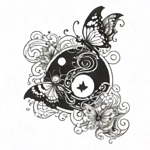 Yin yang fire butterfly and water butterfly  tattoo design idea