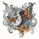Yin yang fire butterfly and water butterfly  tattoo design idea