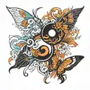 Yin yang fire butterfly and water butterfly  tattoo design idea