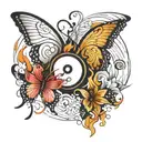 Yin yang fire butterfly and water butterfly  tattoo design idea