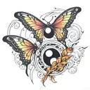 Yin yang fire butterfly and water butterfly  tattoo design idea