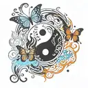 Yin yang fire butterfly and water butterfly  tattoo design idea