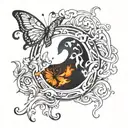 Yin yang fire butterfly and water butterfly  tattoo design idea
