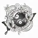 Yin yang fire butterfly and water butterfly  tattoo design idea