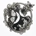 Yin yang fire butterfly and water butterfly  tattoo design idea