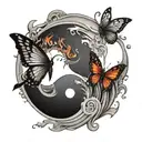 Yin yang fire butterfly and water butterfly  tattoo design idea