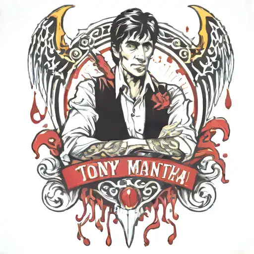 tony montana and blood dripping tattoo design idea