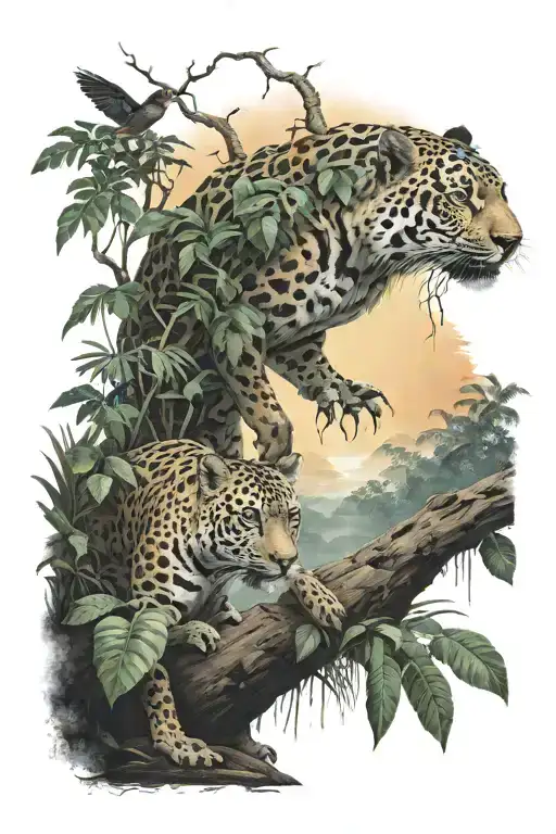 scary rainforest animals realistic sunrise integrated tattoo design idea