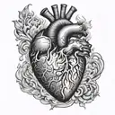 anatomically correct heart on fire tattoo design idea