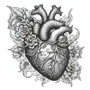 anatomically correct heart on fire tattoo design idea