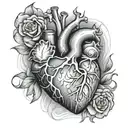 anatomically correct heart on fire tattoo design idea