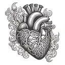 anatomically correct heart on fire tattoo design idea